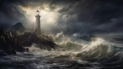 Rolgordijnen Lighthouse In Stormy Landscape © Marukhsoomro