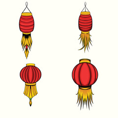Red lamp lampion lantern chinese vector set