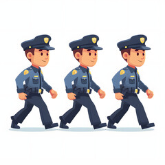 Cartoon police officers patrolling the streets isolated on white background, flat design, png
