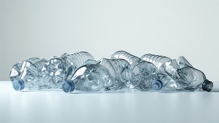 Close-up view highlighting the environmental issue of crumpled plastic bottles waste - obrazy, fototapety, plakaty