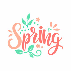 Hello spring on white background. Flat vector.
