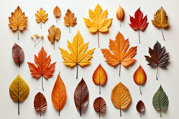 Colorful autumn leaves isolated on white background. Nature concept.