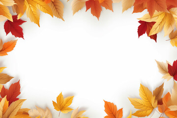 Fototapeta na wymiar Frame white background, autumn leaves with empty space