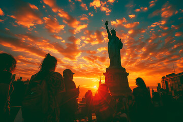 Golden Sunrise Behind the Statue of Liberty