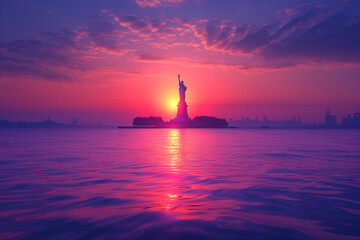 Liberty Illuminated by the First Rays of Sun