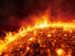 Surface of the sun with flames and heat