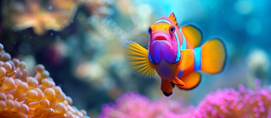 Mesmerizing View of Vibrant Lipstick-Tang Fish: A Stunning Underwater View of the Colorful Lipstick-Tang Fish Swimming Gracefully