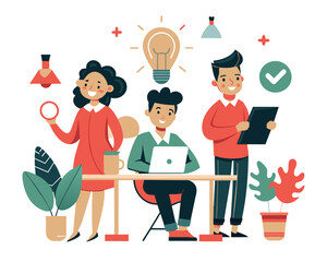 Business meeting flat people on presentation conference ilustration team seminar vector concept.