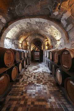 The wine cellar with wine-cask