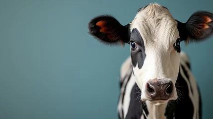 Fotobehang Close-up of a cow with distinctive markings exuding a serene farm life vibe © sitimutliatul