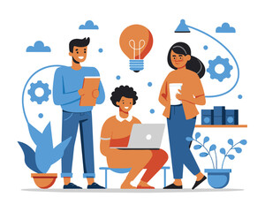 Business meeting flat people on presentation conference ilustration team seminar vector concept.