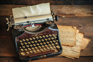 Vintage typewriter and old letters, retro style