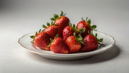 photo of strawberries on a plate with a white background, studio photo style