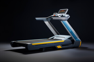 Modern sports jogging track for training in the gym left view 3d render on gray background with shadow ,Treadmill isolated on background. 3d rendering