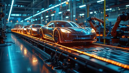 Fototapeta na wymiar Automated car production line in factory