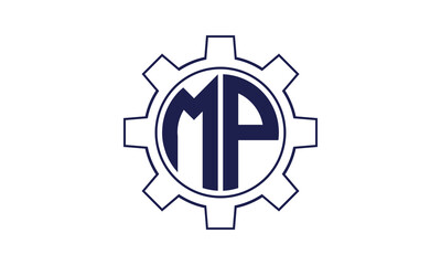 MP initial letter mechanical circle logo design vector template. industrial, engineering, servicing, word mark, letter mark, monogram, construction, business, company, corporate, commercial, geometric