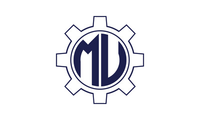 MU initial letter mechanical circle logo design vector template. industrial, engineering, servicing, word mark, letter mark, monogram, construction, business, company, corporate, commercial, geometric