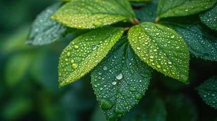 Droplets on Leaves, Close-ups of rain or dew droplets on leaves, emphasizing nature's beauty.