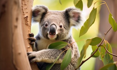 Koala Sitting in Tree, Looking at Camera