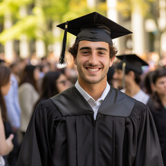 Portrait of young man celebrating outside at college graduation ceremony