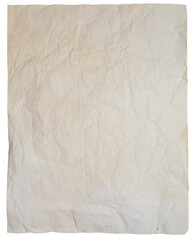 Old Paper Texture with Folds and Torns. Pale Beige Worn-out Paper Sheete isolated on a White...