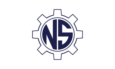 NS initial letter mechanical circle logo design vector template. industrial, engineering, servicing, word mark, letter mark, monogram, construction, business, company, corporate, commercial, geometric