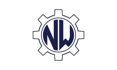 NW initial letter mechanical circle logo design vector template. industrial, engineering, servicing, word mark, letter mark, monogram, construction, business, company, corporate, commercial, geometric