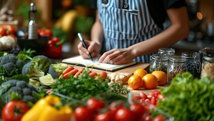 Woman planning meal with fresh vegetables