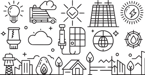 Fototapeta premium line icons about solar energy