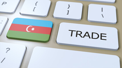 Azerbaijan Country Flag and Trade Text on Button 3D Illustration