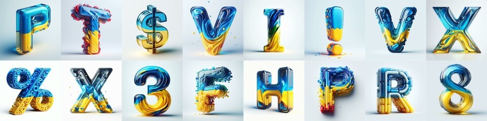 Glasss lettering in color of Ukraine flag. AI generated illustration