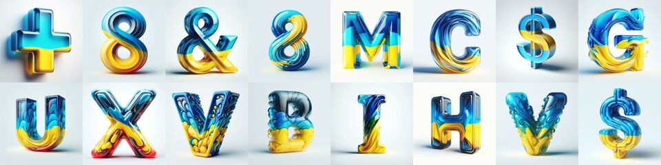 Glasss lettering in color of Ukraine flag. AI generated illustration