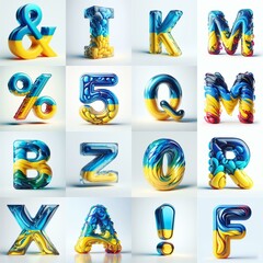 Fototapeta premium Glasss lettering in color of Ukraine flag. AI generated illustration
