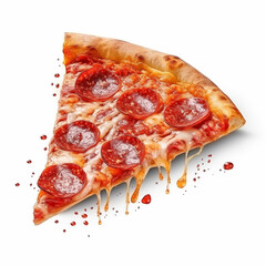 Slice of pepperoni pizza isolated on white background