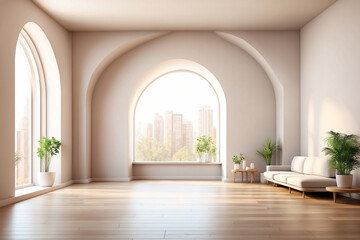 interior of a house with a beautiful window, relaxing minimalism concept, spa