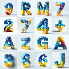 Fototapeta premium Glasss lettering in color of Ukraine flag. AI generated illustration