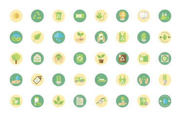 Pack of eco and green energy sign icons vector
