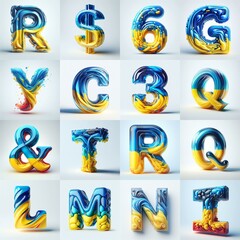 Fototapeta premium Glasss lettering in color of Ukraine flag. AI generated illustration