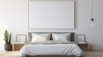 realistic blank poster hanging on wall, Natural light, bed room --ar 16:9 Job ID: 8123dae3-eadf-42f7-85a2-f04ca6095f20