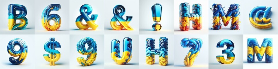 Glasss lettering in color of Ukraine flag. AI generated illustration