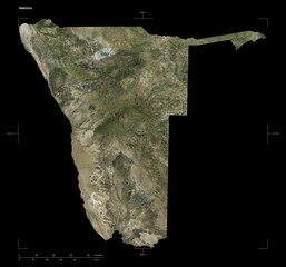 Namibia shape isolated on black. High-res satellite map