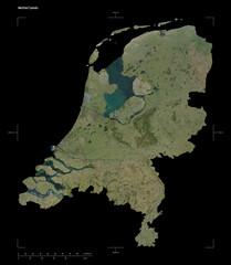 Netherlands shape isolated on black. High-res satellite map
