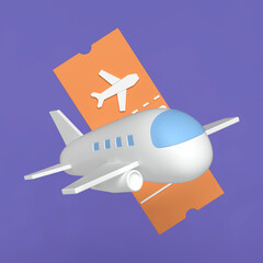 Icons of airplanes and airline tickets. 3D ICON