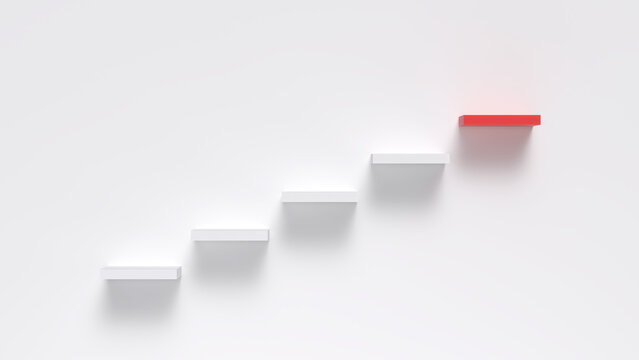 Steps of development Red top step. 3D Stock