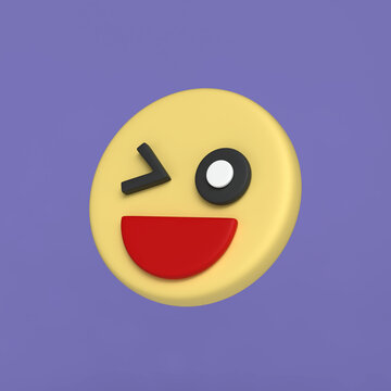 Yellow emoticon symbol is smiling. 3D Cartoon