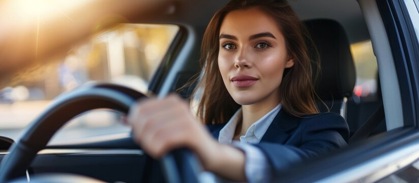 Beautiful Young Businesswoman Driving Car - A Stunning Image of a Beautiful, Young Businesswoman Skillfully Handling Her Vehicle