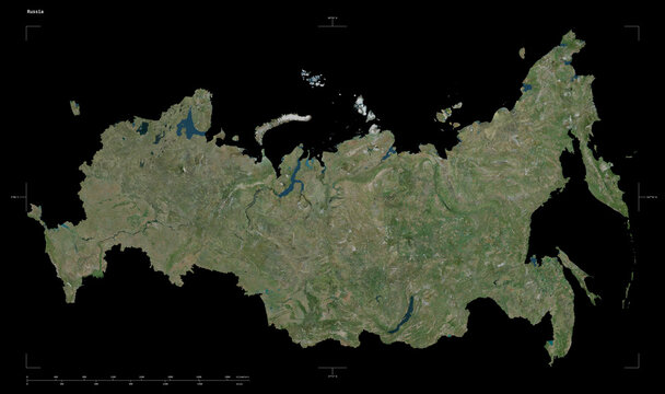 Russia shape isolated on black. High-res satellite map