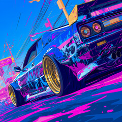 Japanese tuning car, abstract anime poster art, Generative AI