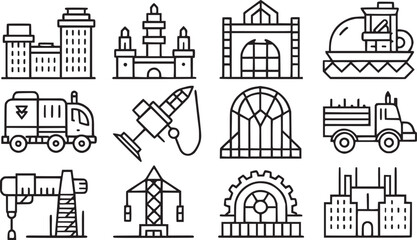construction and architecture thin line icon set