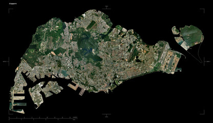 Singapore shape isolated on black. High-res satellite map